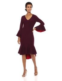 Milly Contrast Knit V-Neck Draped Long Sleeve Mermaid Hem Dress at Amazon