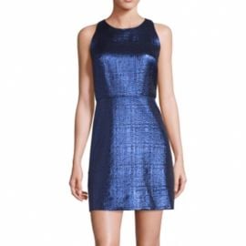 Milly Dresses Milly Modern Wool Solid Blue Metallic Lines Sheath Dress Poshmark at Poshmark