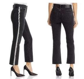 Milly Gineen Black Cropped Jeans With Pearls Fringes Details On Sides eBay at eBay