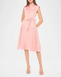 Milly Johanna Pleated Twill Midi Dress at Neiman Marcus