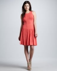 Milly Josephine Pleated Knit Dress Coral at Neiman Marcus