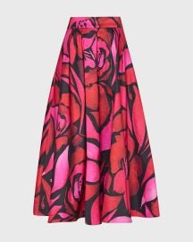 Milly Juliet Pleated Floral-Print Taffeta Midi Skirt at Neiman Marcus