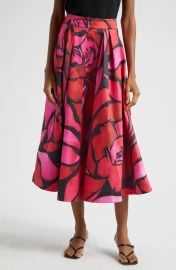 Milly Juliet Pleated Floral Print Taffeta Midi Skirt at Nordstrom