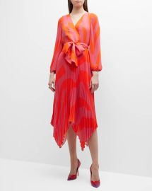 Milly Liora Zebra Pleated Midi Dress at Neiman Marcus