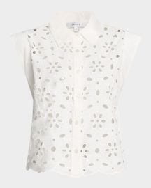 Milly Natalia Eyelet-Embroidered Cotton Top at Neiman Marcus
