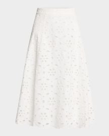 Milly Noella Eyelet Floral-Embroidered Midi Skirt at Neiman Marcus