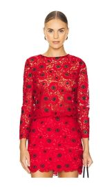 Milly Nori Lace Long Sleeve Top In Red Black at Revolve