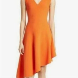 Milly Orange Fit flare dress sleeveless V-neck asymmetrical Small at Poshmark