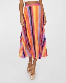 Milly Otha Striped Pleated Midi Skirt at Neiman Marcus