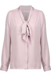 Milly Pussy-bow gathered silk-blend cady blouse at The Outnet