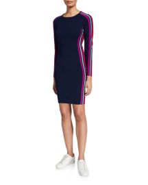 Milly Racer Stripe Long-Sleeve Fitted Dress at Neiman Marcus