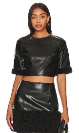 Milly Rainey Crinkled Faux Leather Top In Black at Revolve