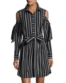 Milly Riley Cold-Shoulder Striped Cotton Shirtdress Black at Neiman Marcus