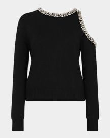 Milly Roma Crystal Embellished Cutout Crewneck Sweater at Neiman Marcus