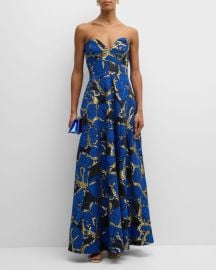 Milly Roxy Strapless A-Line Metallic Jacquard Gown at Neiman Marcus