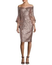 Milly Selena Off-the-Shoulder Bell-Sleeve Sequined Cocktail Dress at Neiman Marcus