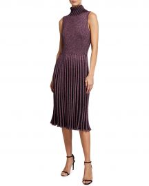 Milly Sleeveless Pleated Metallic Turtleneck Midi Dress at Neiman Marcus