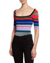 Milly Space-Dye Rainbow-Stripe Square-Neck Tee at Neiman Marcus