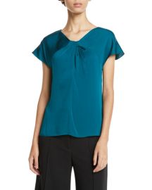 Milly Tatiana Twist Neck Cap Sleeve Stretch Silk Top at Bergdorf Goodman