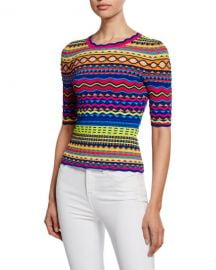 Milly Technicolor Textured Crewneck Pullover at Neiman Marcus