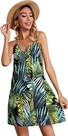 Milumia Women39s Boho Floral Leaf Print Backless Spaghetti Straps Short Cami Dress at  Womens Clothing store at Amazon