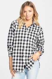 Mimi Chica Plaid Cotton Flannel Shirt in black white buffalo at Nordstrom