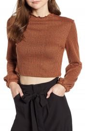 Mimi Chica Puff Sleeve Ribbed Crop Top   Nordstrom at Nordstrom