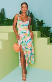 Mina Midi Dress Tropicana Burst Luxe Satin Show Me Your Mumu at Show Me Your Mumu