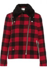 Minds shearling-trimmed buffalo checked wool-blend coat at The Outnet