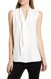 Ming Wang Crepe Tie Neck Sleeveless Blouse at Nordstrom