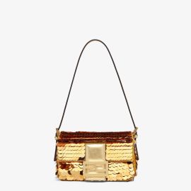 Mini Baguette 1997 - Gold-coloured leather and sequinned bag Fendi at Fendi