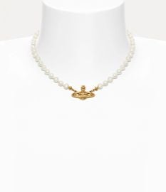 Mini Bas Relief Pearl Choker in Gold for Women Vivienne Westwood at Vivienne Westwood