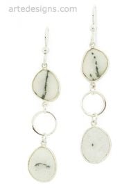 Mini Circle Solar White Chalcedony Earrings at Arte Designs