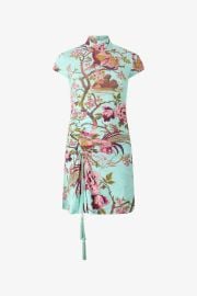 Mini Dress With Oriental Bird Print in BluePink for Women Roberto Cavalli at Roberto Cavalli
