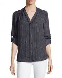 Mini Geo-Print Silk Blouse Coastal at Last Call