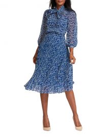 Mini-Print Bow-Neck A-Line Dress at Neiman Marcus