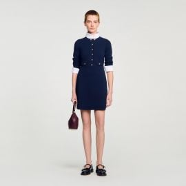 Mini button-up knit dress blue For Women Paris at Sandro