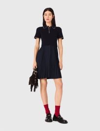 Mini pleated polo collar dress Blue For Women at Maje