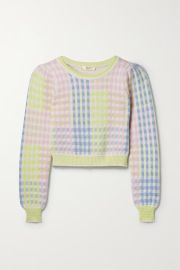 Mint Dolana cropped checked knitted sweater LOVESHACKFANCY NET-A-PORTER at Net a Porter