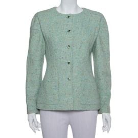 Mint Green Tweed Button Front Jacket Chanel at The Luxury Closet