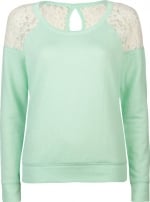 Mint green and lace shoulder sweater by Full Tilt at Amazon