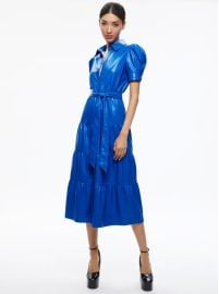 Miranda Vegan Leather Tiered Dress In Sapphire Alice And Olivia at Alice + Olivia