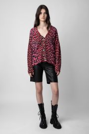 Mirka Leopard Cashmere Cardigan cardigan pink women ZadigampVoltaire at Zadig & Voltaire