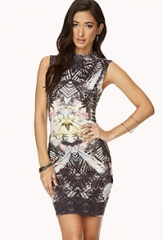 Mirrored Botanical Bodycon Dress at Forever 21