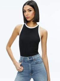 Mirtha Ribbed Racerback Tank In Blackoff White Alice Olivia at Alice + Olivia