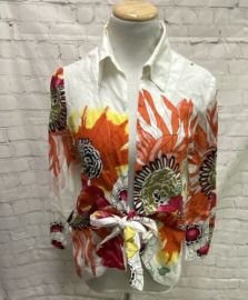 Mishca Bright Multicolor Floral Tie Open Front Blouse Colorful Top Size M eBay at eBay