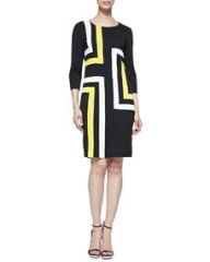 Misook 34-Sleeve Graphic Lines Dress Womens at Neiman Marcus