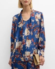 Misook Floral Crepe De Chine Tie Neck Blouse at Neiman Marcus