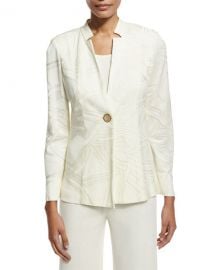 Misook Notch-Collar Ribbon-Print Jacket  Cream at Neiman Marcus