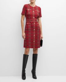 Misook Plaid Tweed-Knit Button-Front Midi Dress at Neiman Marcus